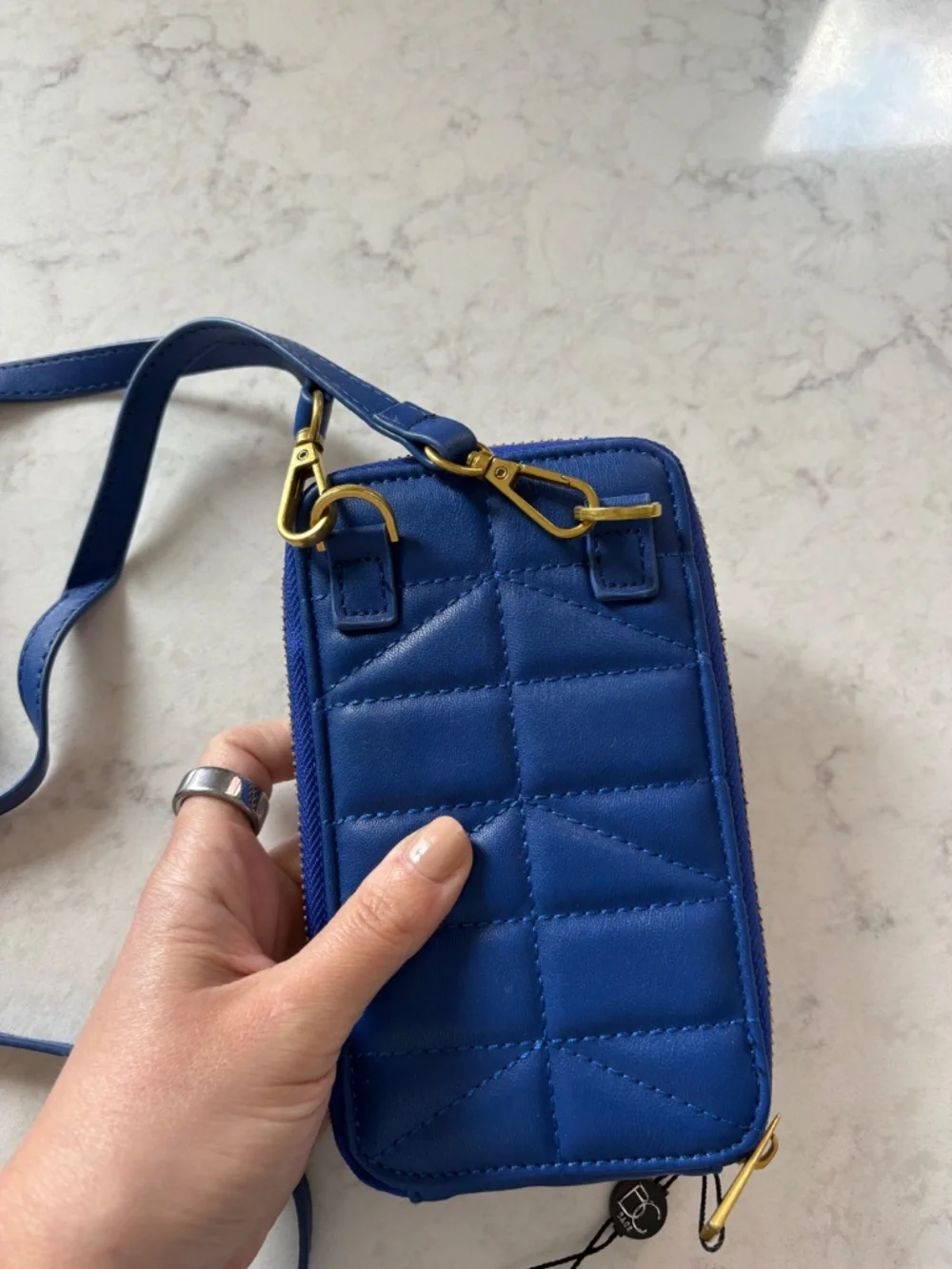 Crossbody Wallet and Phone Carrier - Cobalt Blue with Gold Hardware